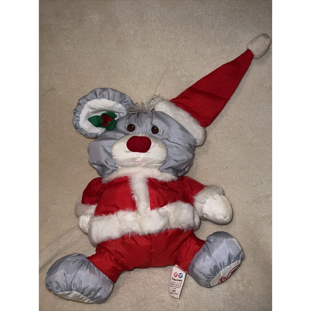 Vintage Fisher Price Puffalump Christmas Mouse Santa Claus Nylon Plush Soft Toy
